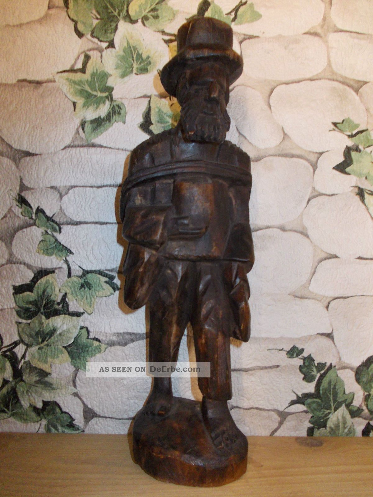 Waldarbeiter Echt Handgeschnitzt Aus Holz 32cm Gebeizt Holzfigur Dunkel Unikat Holzarbeiten Bild