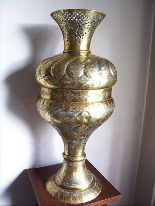 Riesige Vase Messing Handarbeit Schriftzüge Arabisch Persisch Islamisch Um 1900 Bild