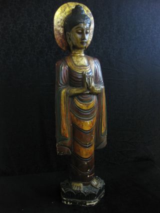 Sawadee Holzfigur Figur Buddha Mudra Thailand Asien - 105 Cm - Handgefertigt Bild