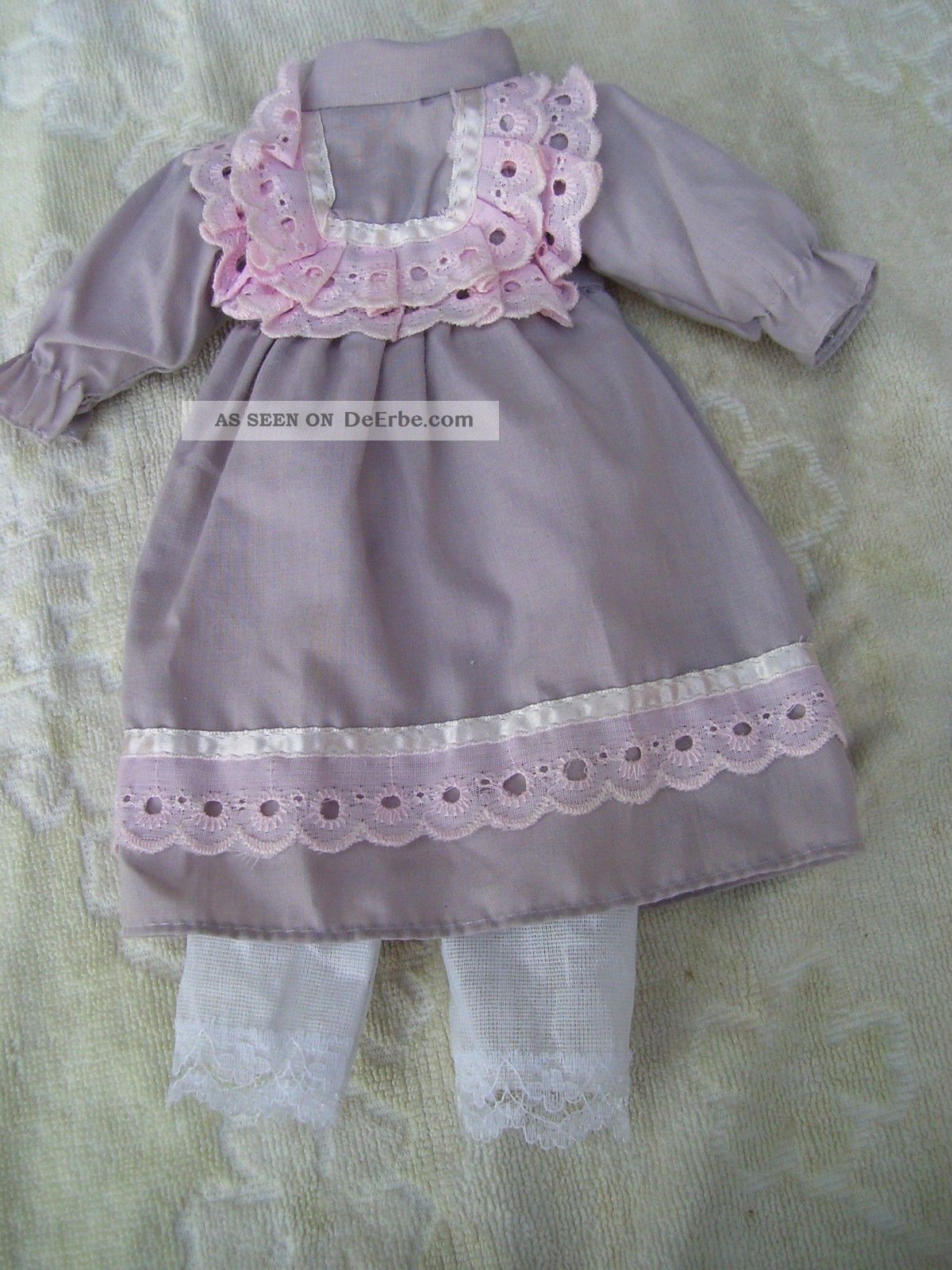 Alte Puppenkleidung Grey Pink Dress Outfit Vintage Doll Clothes 30 Cm Girl Original, gefertigt vor 1970 Bild