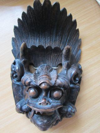 Antiquität Asiatika Asien Bali Barongmaske Geschnitzt Holz Maske Souvenir 1973 Bild