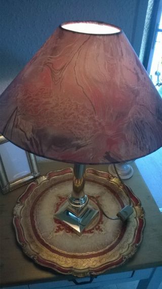 Tischlampe Messing/stoffschirm Rotfarben 50cm Hoch Top Bild