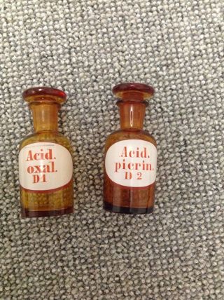 2 Apothekerflaschen Alt Acid.  Picrin D 2 & Acid Oxal D 1 Apotheke Medizin Bild