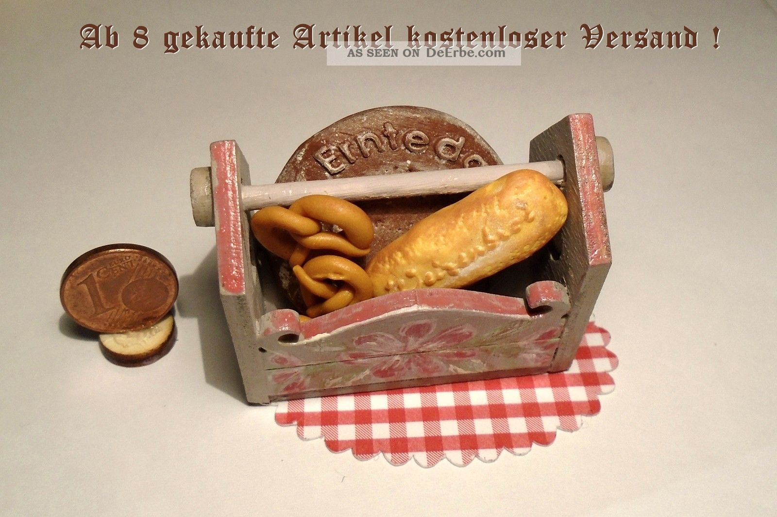 Erntedank - Und Weizenbrot Im Holzkorb Für Kaufladen,  Puppenstube,  Puppenhaus 1:12 Kaufmannsläden & Zubehör Bild