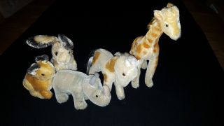 Steiff 5 Tiere Konvolut Top Ansehen Giraffe Nashorn ' Nosy ' Pony Und 2 Hasen Bild