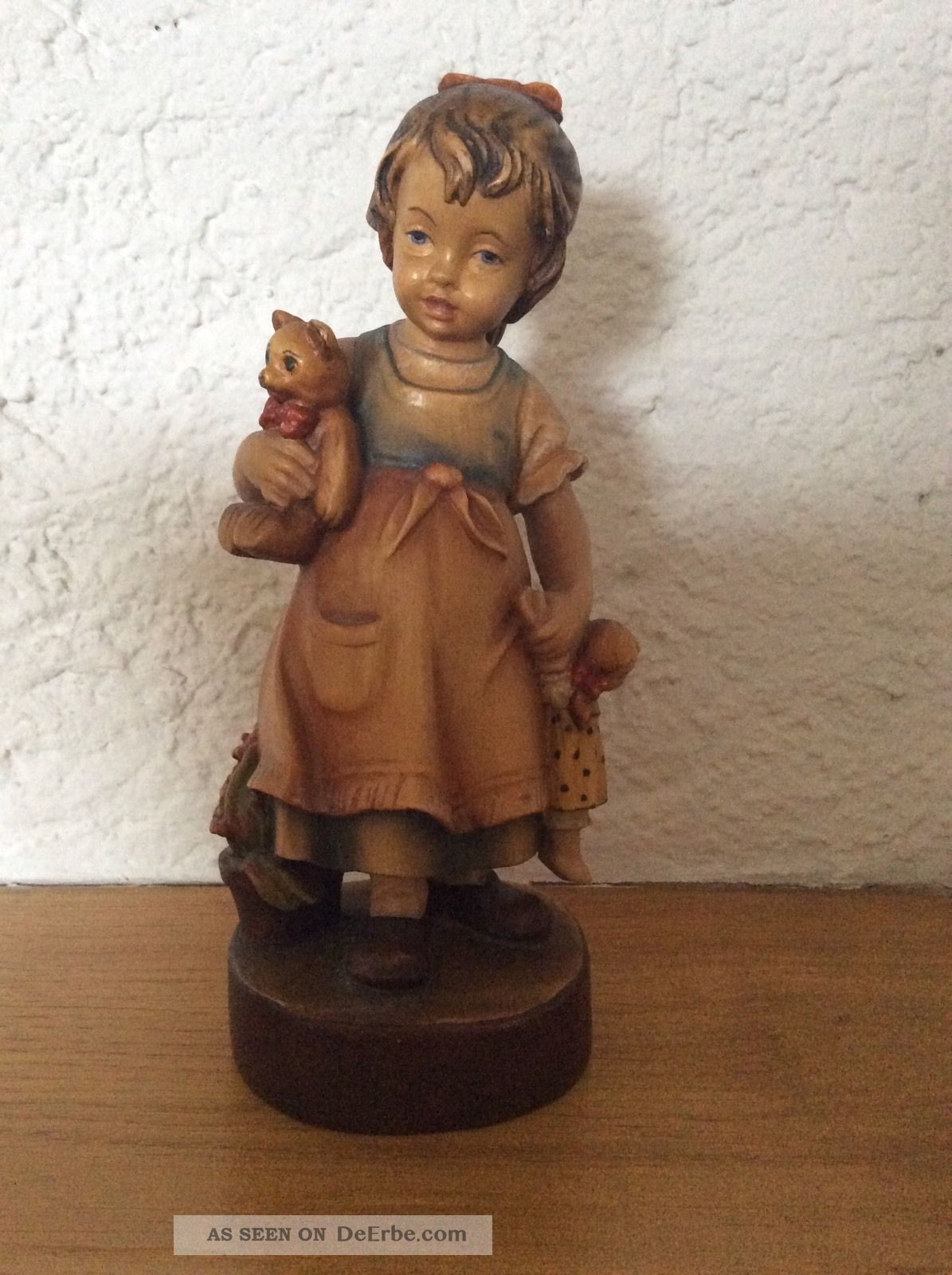 Holzfigur Skulptur Mädchen Mit Puppe Teddybär Aus Südtirol Holzarbeiten Bild