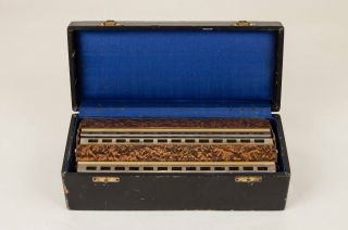 Hohner Doppel - Bass Mundharmonika 265,  1930er Jahre.  In - Holzkiste Bild
