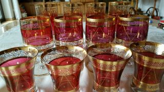 Wunderschöne Handgeschliffene Bleikristall Gläser Gold Rot Verzierung Bild