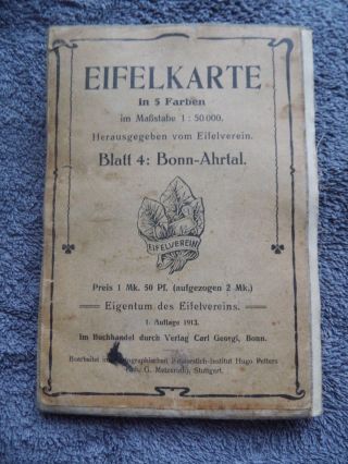 Sehr Alte Wanderkarte Stoff Eifelverein Blatt 4 Bonn Ahrtal 1 Auflage 1913 Bild