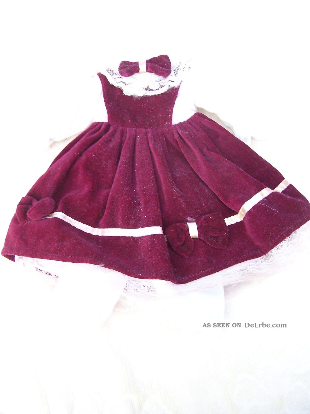 Alte Puppenkleidung Red Velvet Dress Outfit Vintage Doll Clothes 40 Cm Girl Original, gefertigt vor 1970 Bild