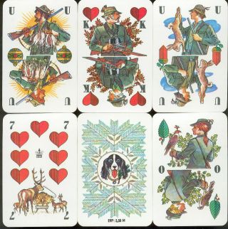 Alte Spielkarten,  Kartenspiel,  Skat Mit Jagdmotiven,  32,  1 Blatt,  Deutsche Farben Bild