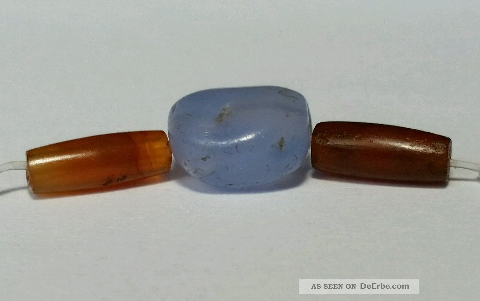 Two Ancient Rare Carnelian & One Blue Chalcedony Agate Bead