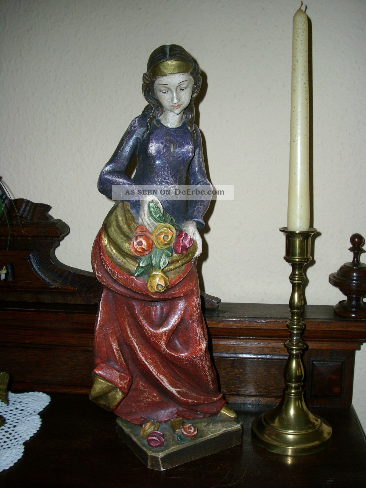 Holzfigur - Heiligenfigur - Hl.  Elisabeth - Heilige - Südtirol? - Bunt - Geschnitzt - 42 Cm Holzarbeiten Bild