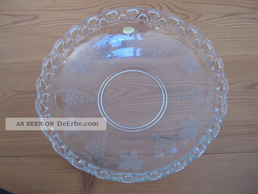 Gr.  Schale Obstschale Glas Mit Weinlaub Handgeschliffen Alt Kristall Bild