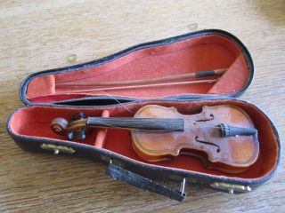 Alte Miniatur Geige Streichinstrument Im Koffer Kasten Bild