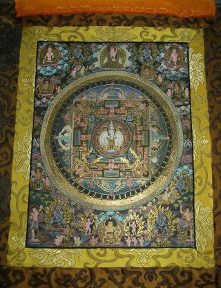 Kleiner Masterpiece Thangka Mandala,  Buddha Nepal Viel Gold In Brokat Bild