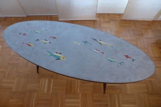 Couchtisch Mosaiktisch Oval 60er/70er Jahre Mit Maritimen Motiv Bild