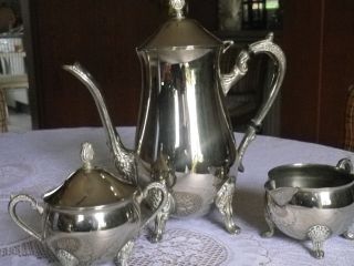 Antikes Kaffeeservice Service 3 Teile Versilbert Schwer Kanne Zucker Milch Bild