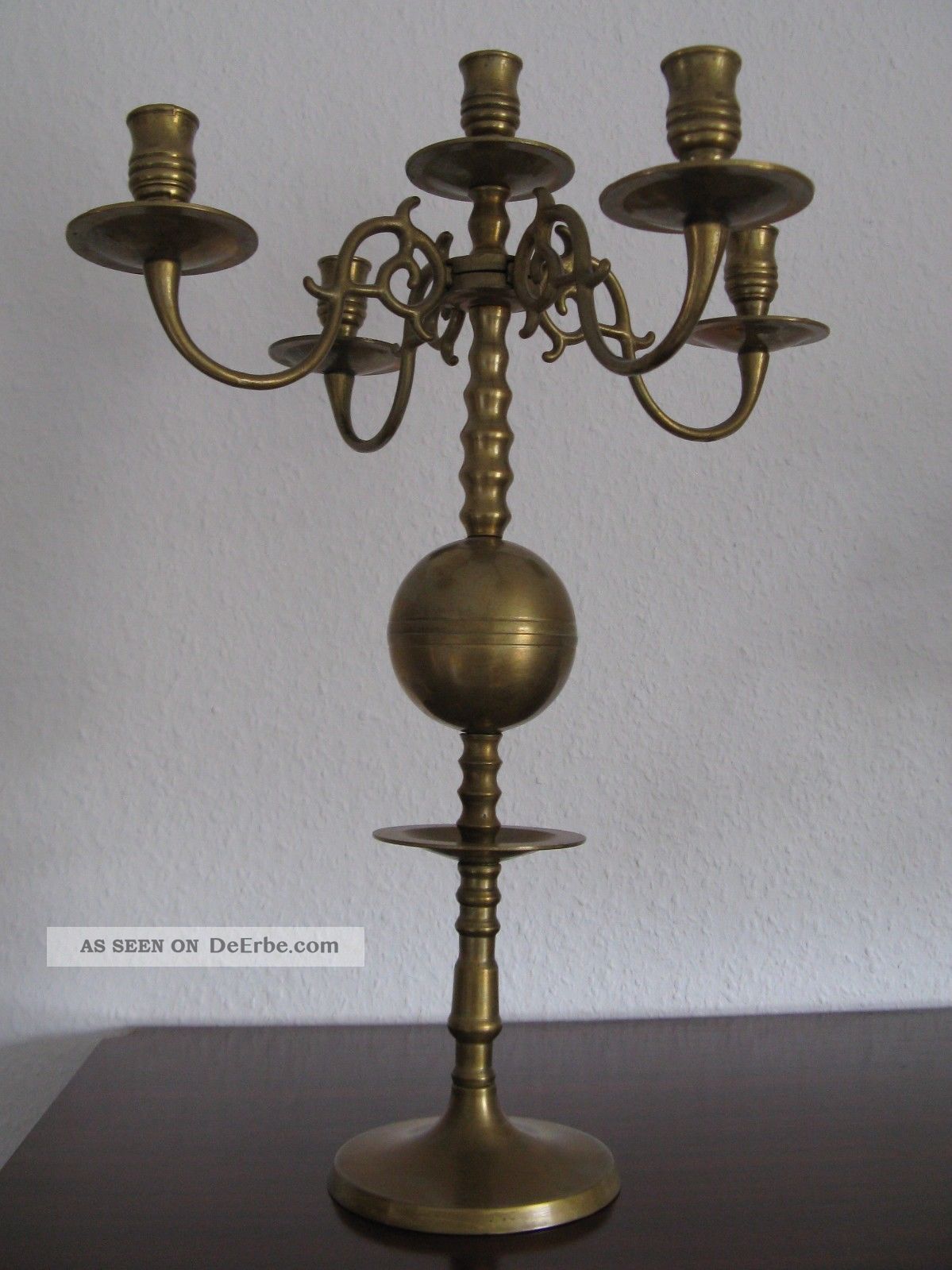 Kerzen - StÄnder FÜnf Arme Messing 46 X 36 Cm Gefertigt nach 1945 Bild