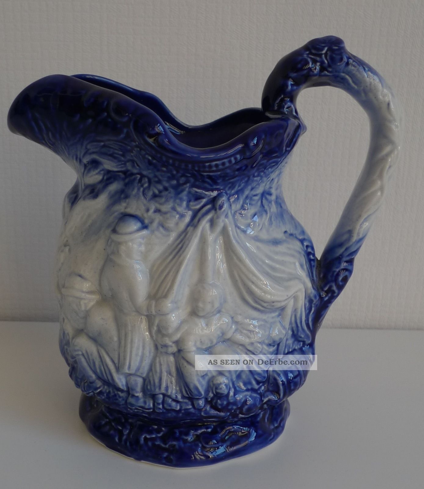 Burleigh Irostone Staffordshire Ironstone Krug Kanne Pitcher Blue White Nach Marke & Herkunft Bild