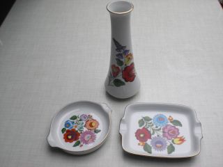 Kalocsa Hungary Handpainted Porzellan Schalen Und Vase Vintage Bild
