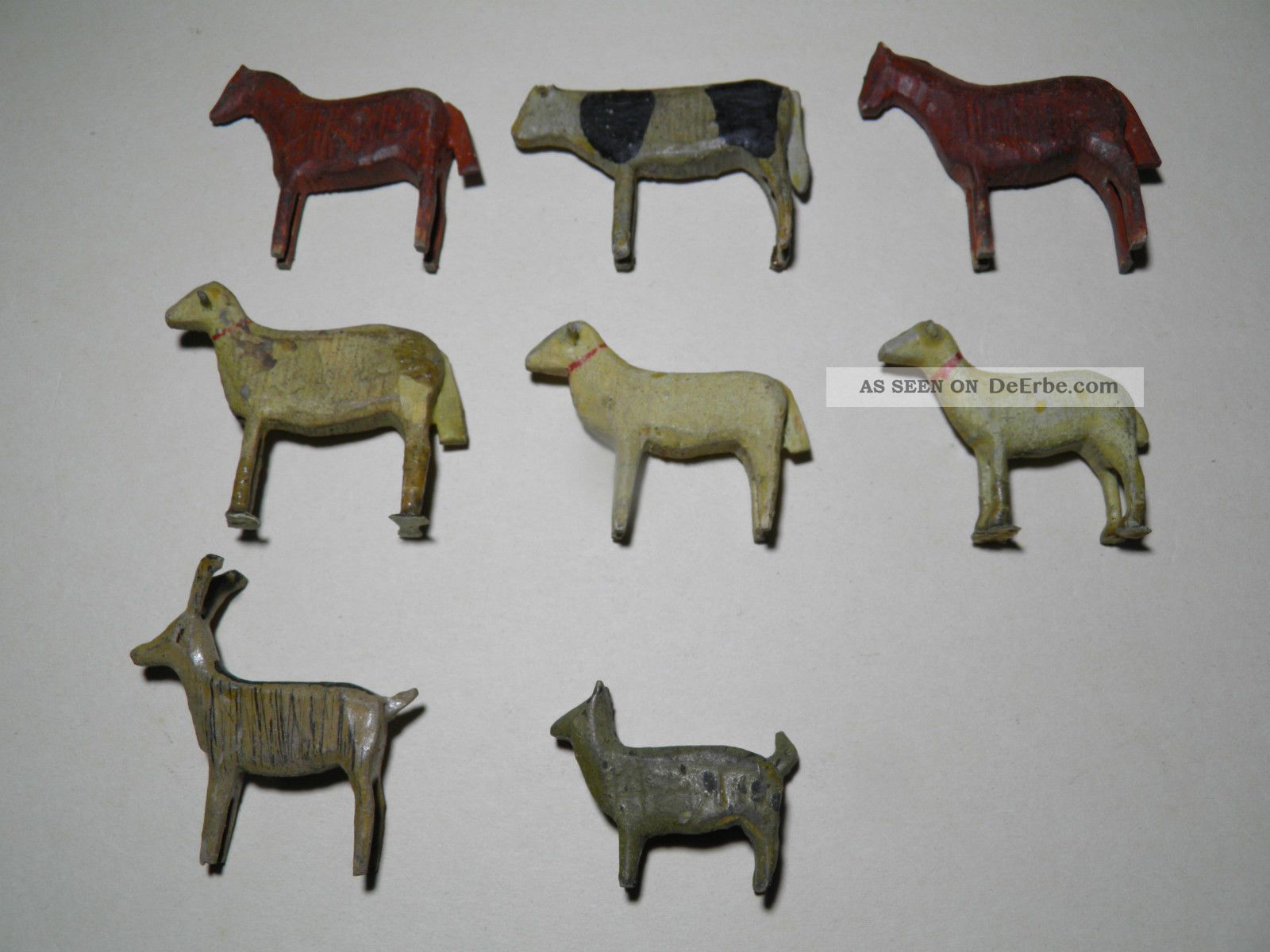 8 Große Alte Erzgebirge Holz Tiere Aufstellfiguren Höhe Bis 5 Cm Antike Originale vor 1945 Bild
