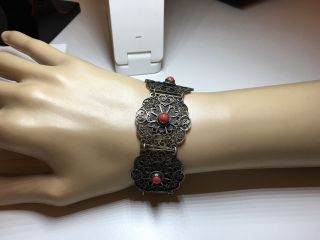 Breites Altes Silberarmband 835 - Er Silber Filigranes Armband Mit Koralle Bild