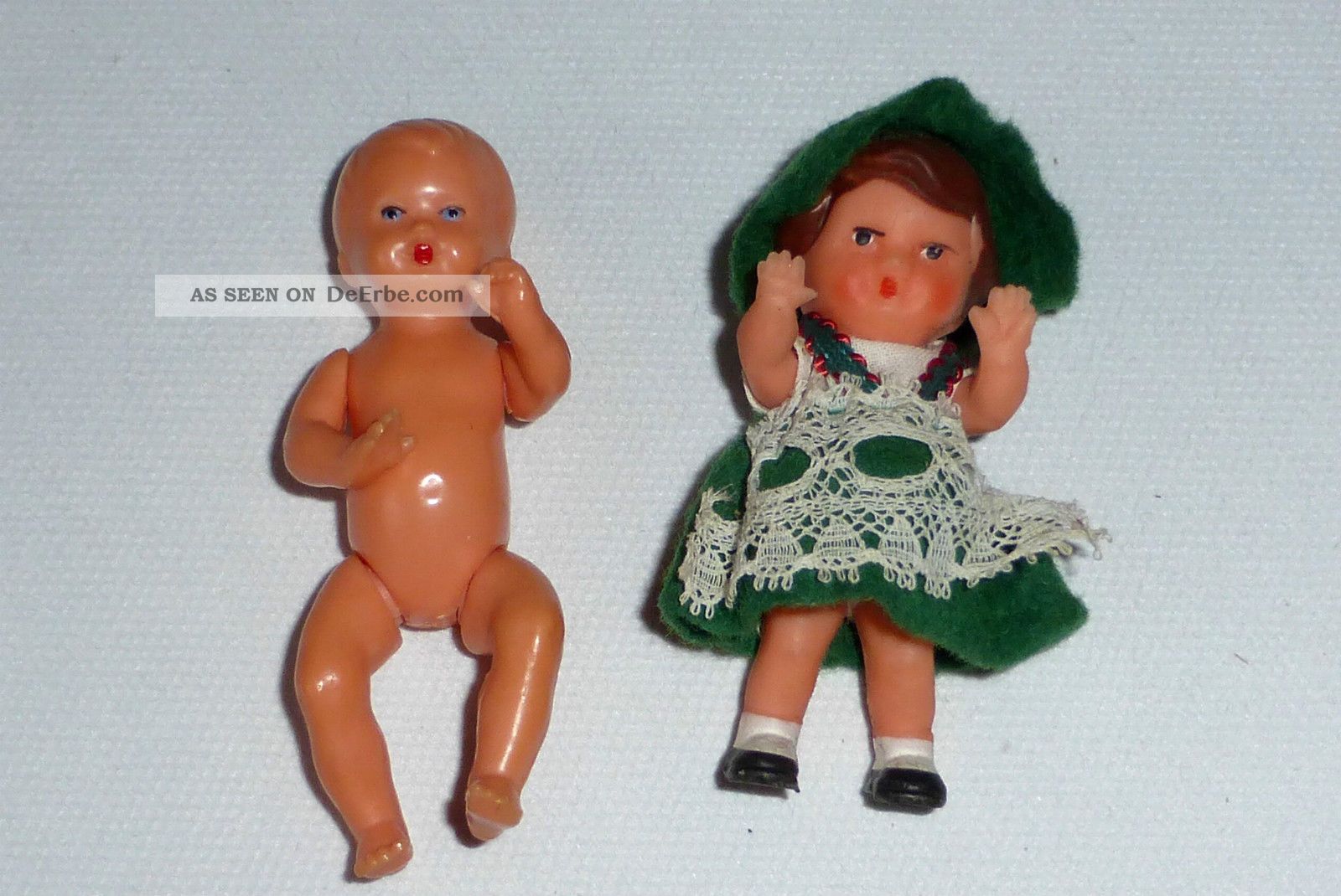 Es Baby Puppe 8 Cm,  Gummi Puppe 7,  5 Cm 2 Püppchen F.  Puppenstube Puppenhaus Original, gefertigt vor 1970 Bild