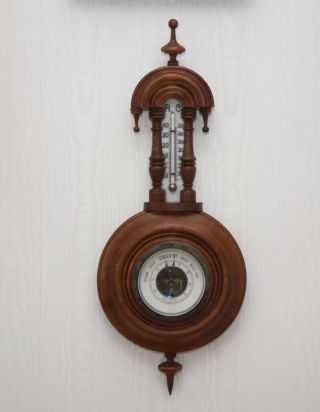 Wetterstation Mit Thermometer & Barometer Holzgehäuse Um 1920 Bild
