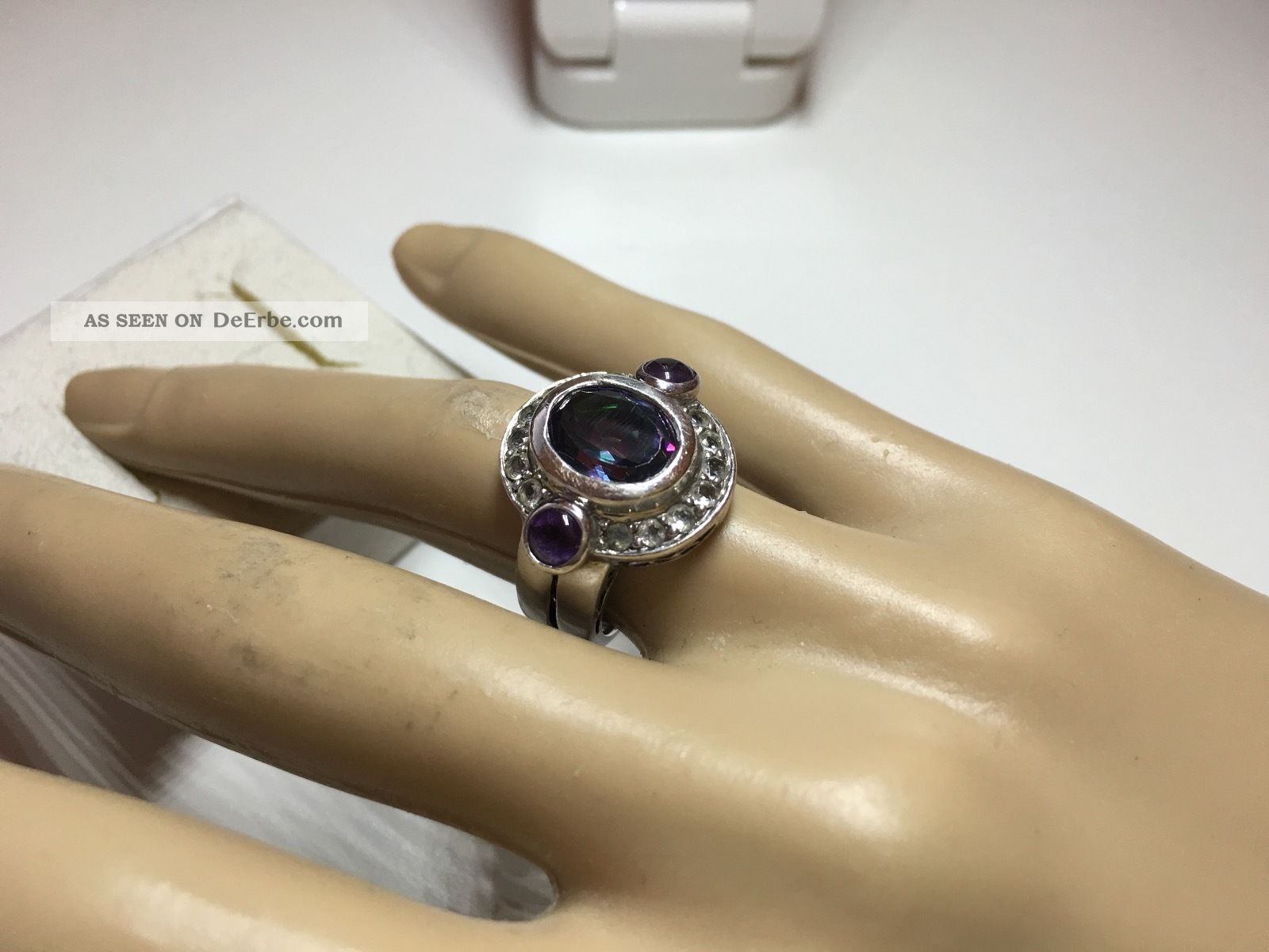 Amethyst Diamant Ehering Massiv 14k Weißgold Halbe Produktbild-Vorschau 11