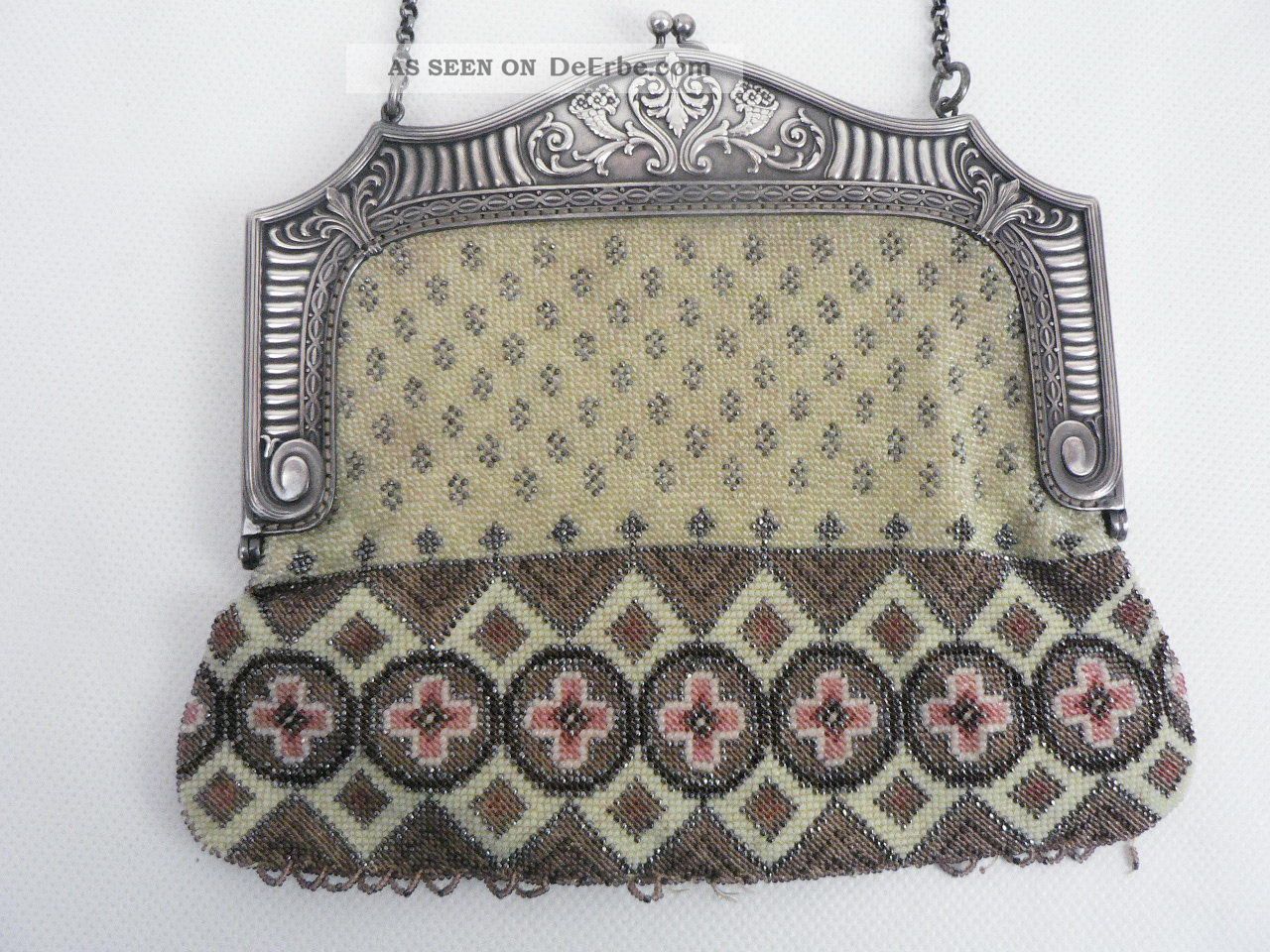 Ak22 - Damen - Handtasche Mit Perlenstickerei Wmf Straussenmarke Reines Jugendstil Accessoires Bild