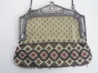 Ak22 - Damen - Handtasche Mit Perlenstickerei Wmf Straussenmarke Reines Jugendstil Bild