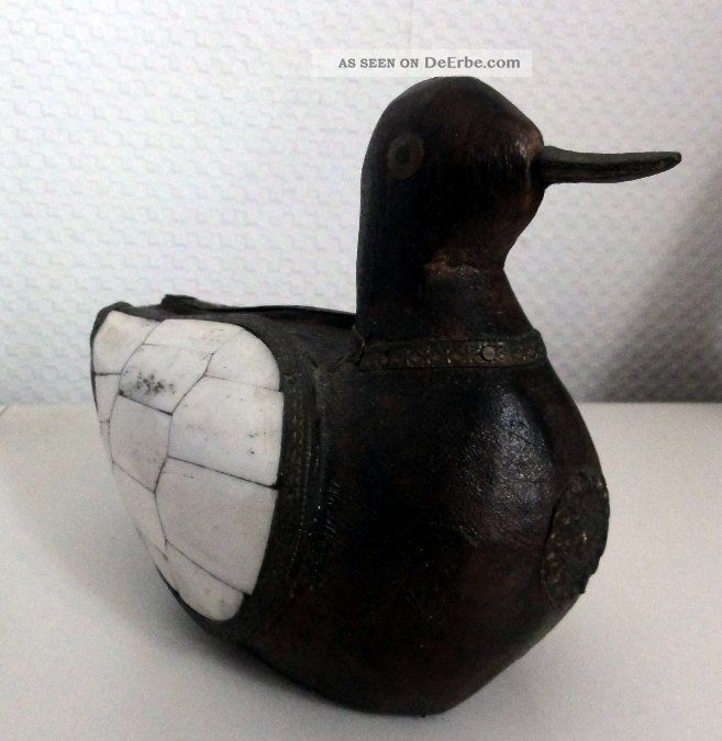 Tolle Alte Holzente Mit Bein Und Kupfer Verzierung Arbeit Handwerk Aus Asien Holzarbeiten Bild