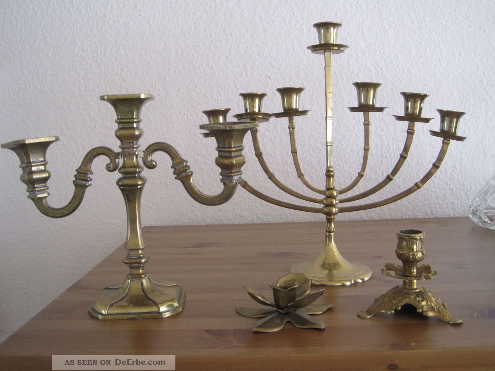 4 Kerzenständer Messing,  Menora Usw. Gefertigt nach 1945 Bild