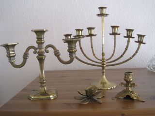 4 Kerzenständer Messing,  Menora Usw. Bild