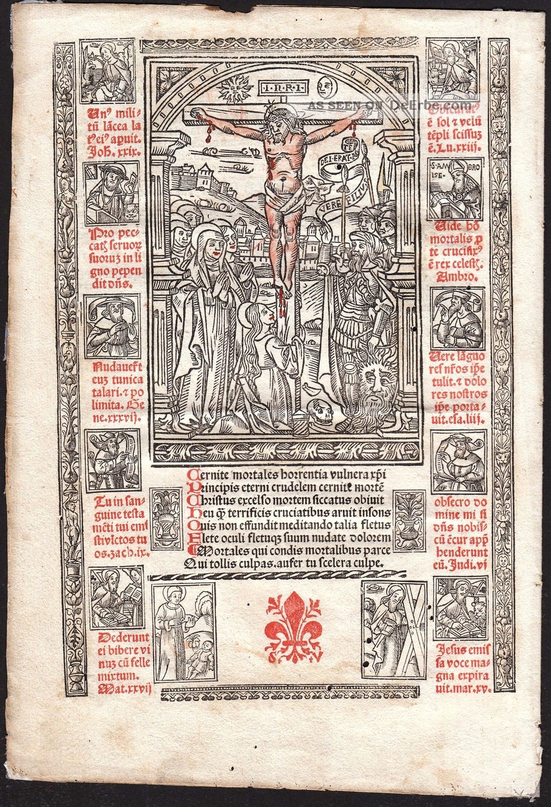 Kreuzigung 1500 Hl. St. Sebastian Laurentius Holzschnitt Inkunabel Woodcut