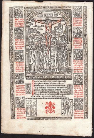 Kreuzigung 1500 Hl.  St.  Sebastian Laurentius Holzschnitt Inkunabel Woodcut Bild