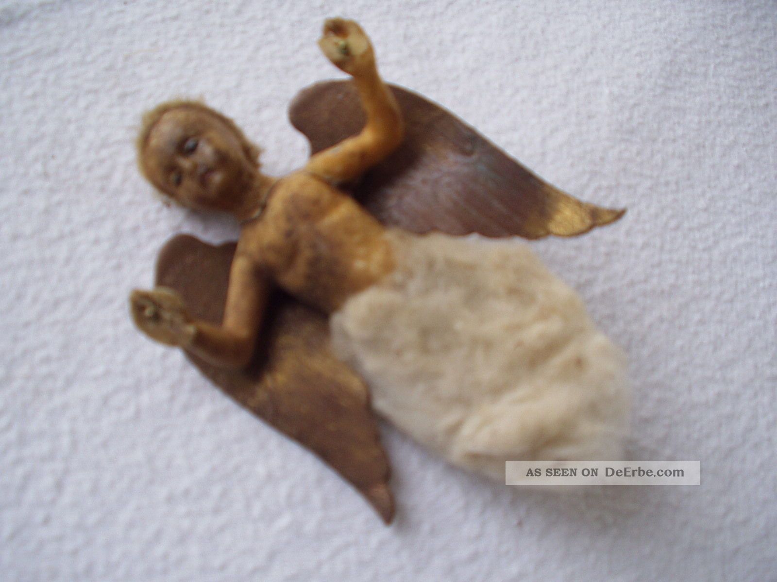 Antiker Orig.  Engel Aus Wachs Mit Dresdner Pappe - Flügel Wie Gefunden Um 1900 Krippen & Krippenfiguren Bild