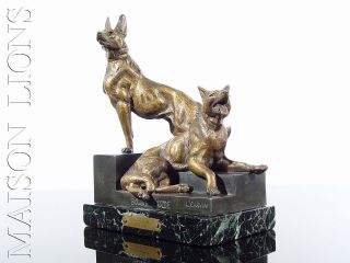 Art Deco Skulptur Zwei Deutsche SchÄferhunde Signiert L.  Carvin.  Nur 3 Tage Bild