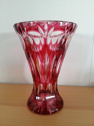 Sehr Schöne Bleikristall - Vase,  Kristallvase,  Überfangglas Geschliffen,  Rot Bild