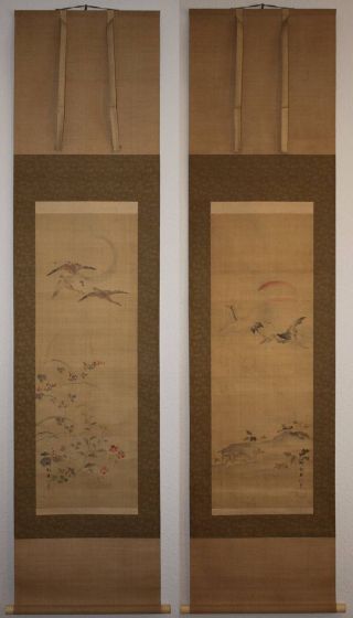 Japanisches Rollbild Kakejiku Gänse Und Kraniche Japan Scroll Geese Cranes 1275 Bild