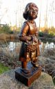 Holzfigur Massivholz Handgeschnitzt Mädchen Mit Korb Schöne Handarbeit Holzarbeiten Bild 2