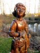 Holzfigur Massivholz Handgeschnitzt Mädchen Mit Korb Schöne Handarbeit Holzarbeiten Bild 3