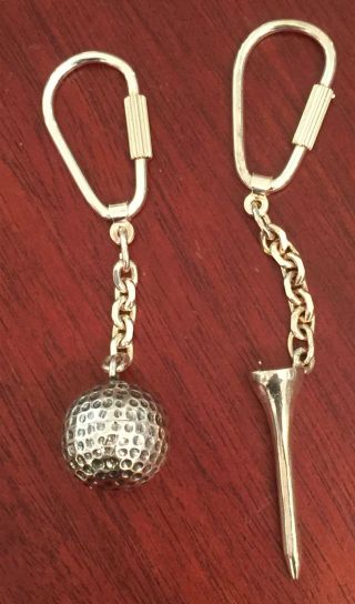 2 Silberne Schlüsselanhänger Golfball Und Tee 925 Und 800 Silber Bild