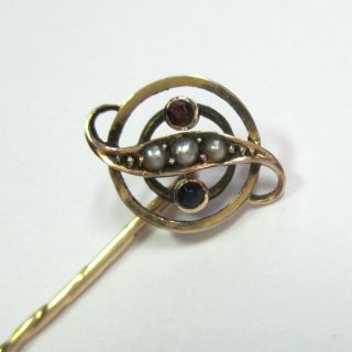 831 - Antike Krawattennadel Rotgold 585 Rubin Saphir Saatperlen - - Video - 1911 - Bild