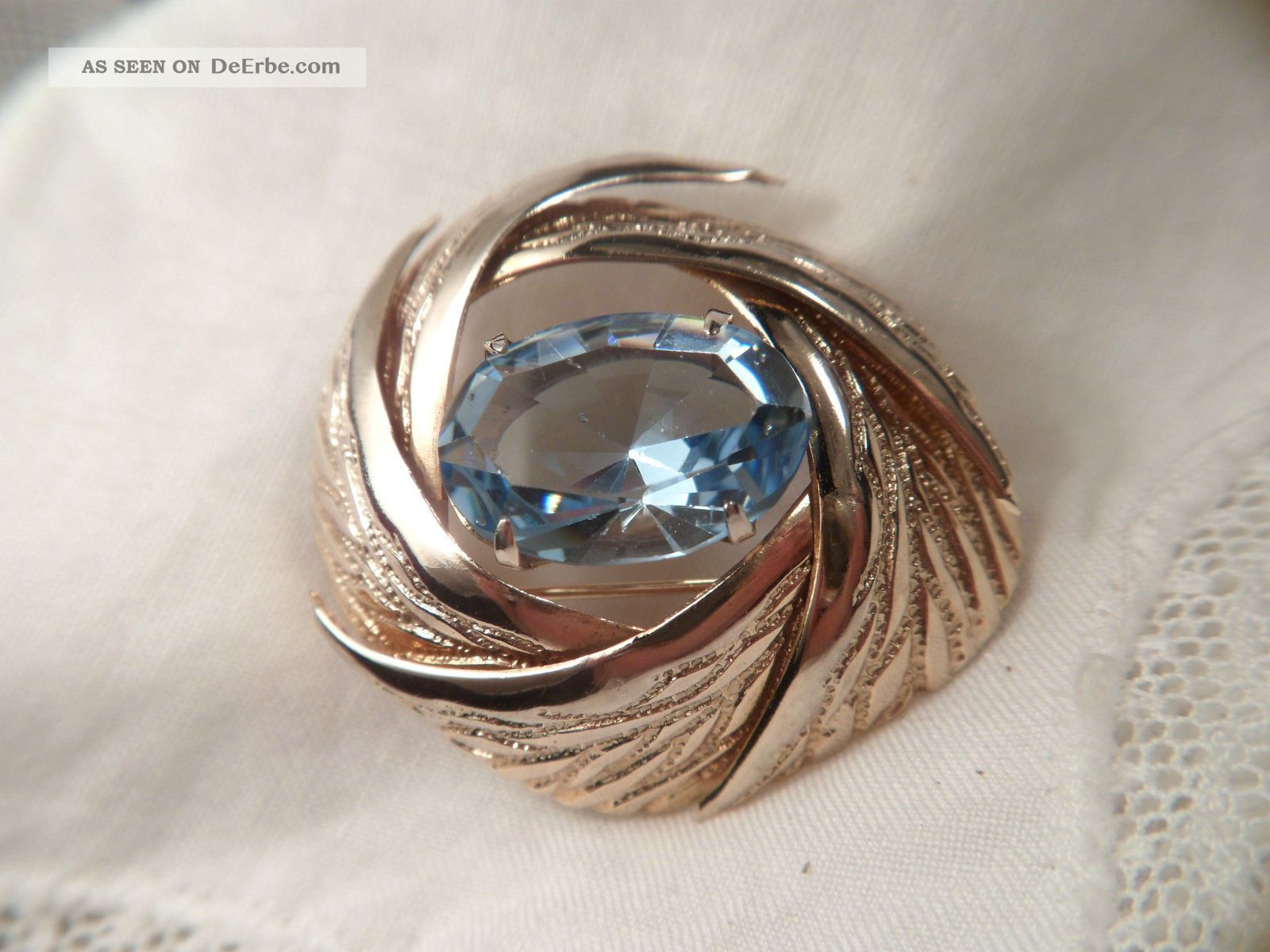 Brosche Metall Rose`vergoldet Strudel Wirbel Stein Blau Facetten 3,  2 X 3 Cm 1960 Broschen Bild