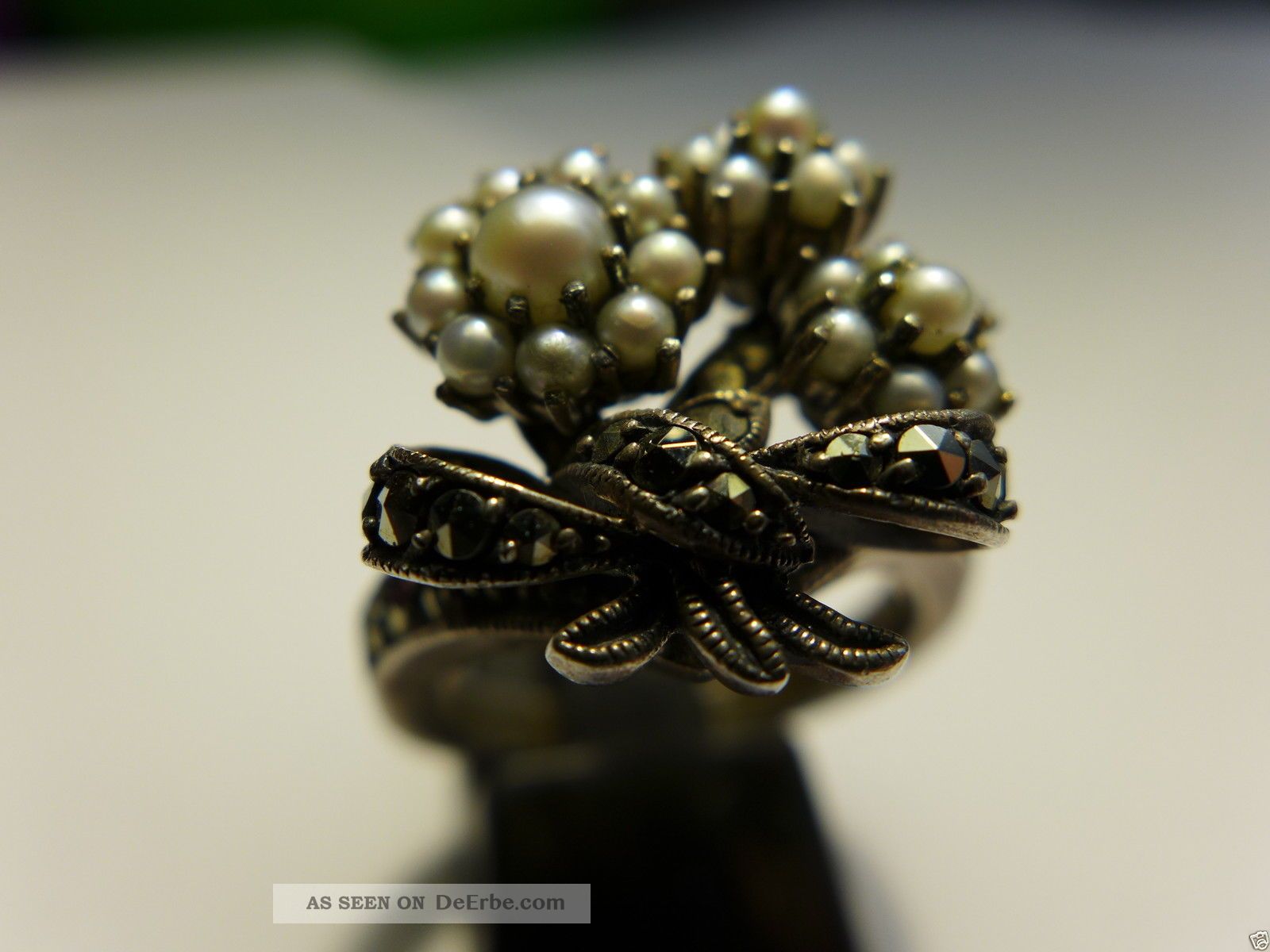 925 Silber Ring Mit Perlen Und Markasiten / Nr.  130 Ringe Bild