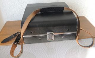 Antike Tasche / Koffer Für Slr Kamera - Schwarz Leder / Innen Rot Bild