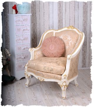 Vintage Sessel Weiss Gold Gigantische Bergere Im Barockstil KÖniglich Bild