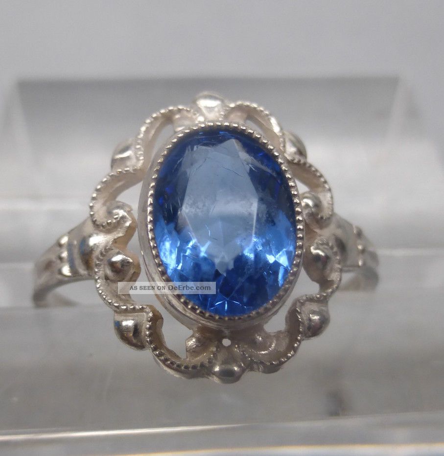 Jugendstil Ring Mit Blauem Stein,  Silber 835,  Ungetragen Aus Juwelier - Auflösung Ringe Bild